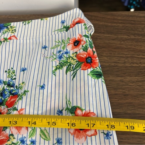 Meg & Margot Stripes Floral Blue Green Coral White Ruffle Front Belt S - Picture 8 of 9